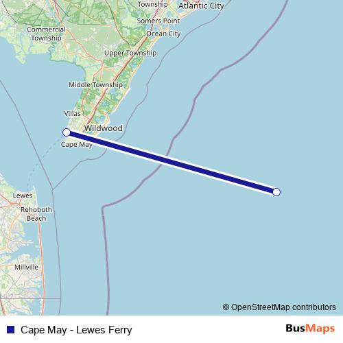 Cape May - Lewes Ferry ferry Line Map