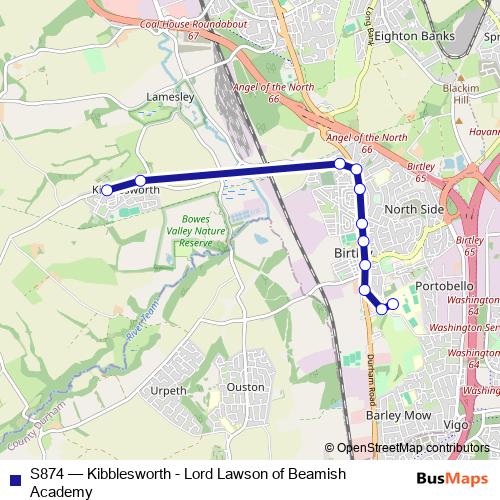 S874 bus Line Map