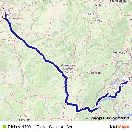 Flixbus N799 bus Line Map