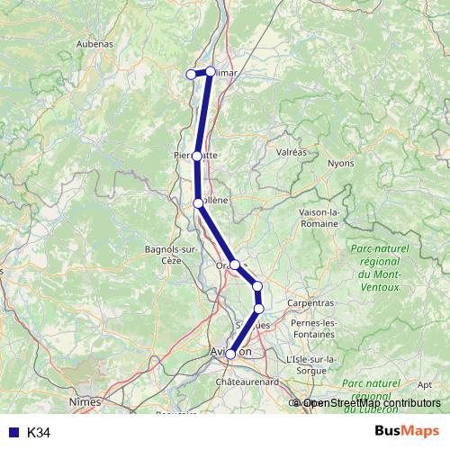 K34 bus Line Map