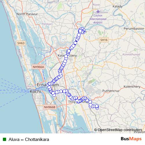 Aluva ↔ Chottanikara bus Line Map
