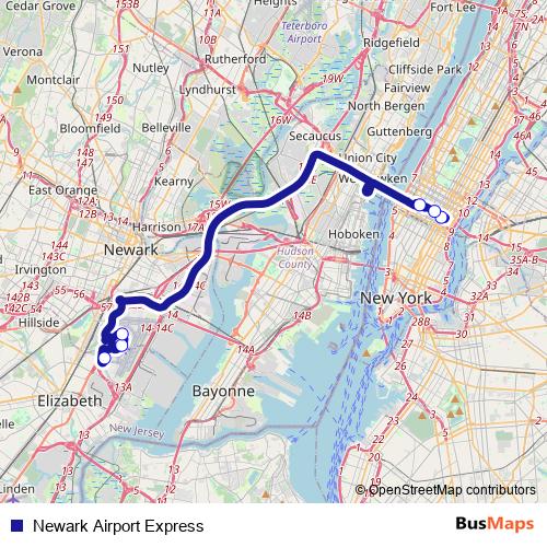 Newark Airport Express bus Line Map