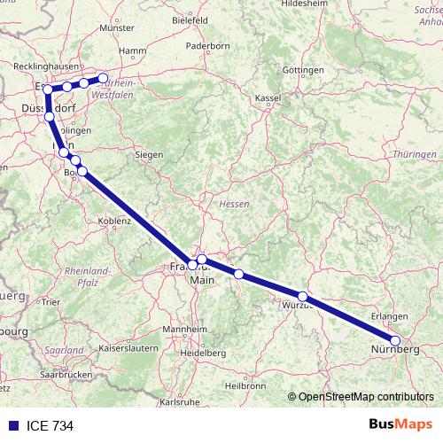 ICE 734 rail Line Map