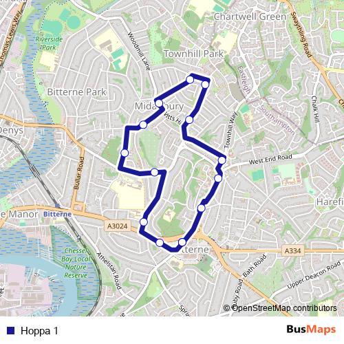Hoppa 1 bus Line Map