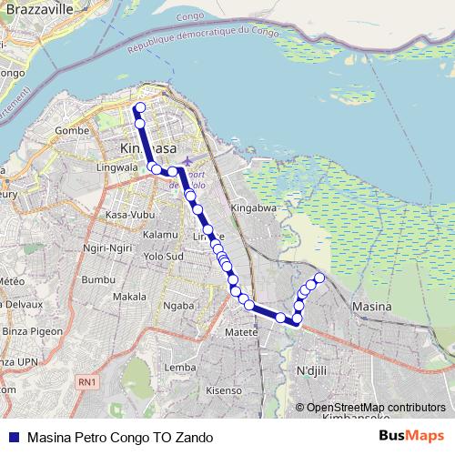 Masina Petro Congo TO Zando bus Line Map