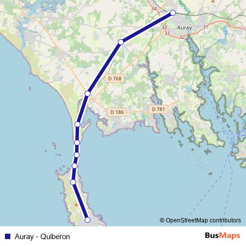 Auray - Quiberon rail Line Map