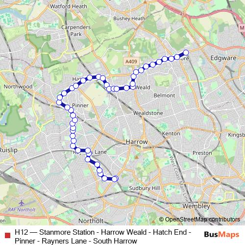 H12 bus Line Map