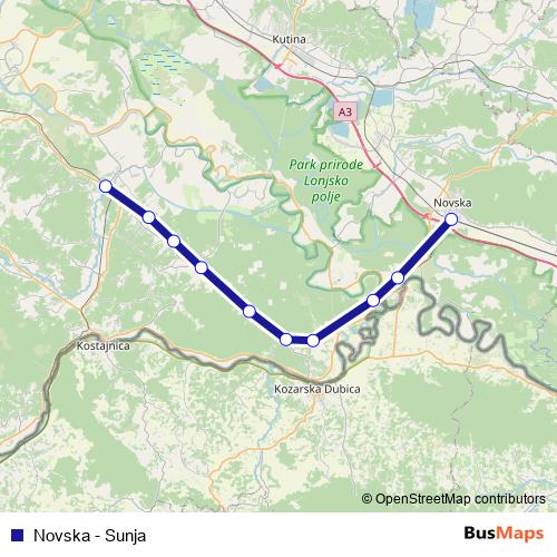 Novska - Sunja rail Line Map