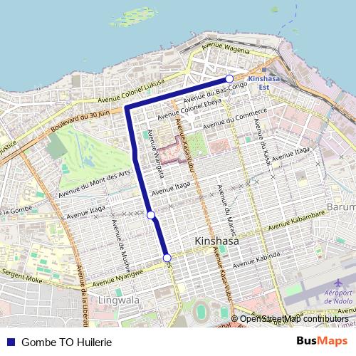 Gombe TO Huilerie bus Line Map