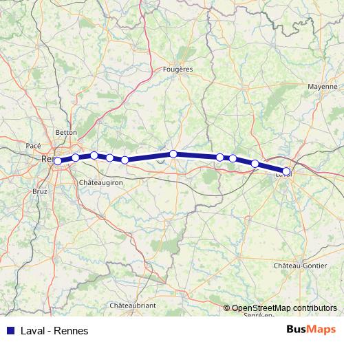 Laval - Rennes rail Line Map