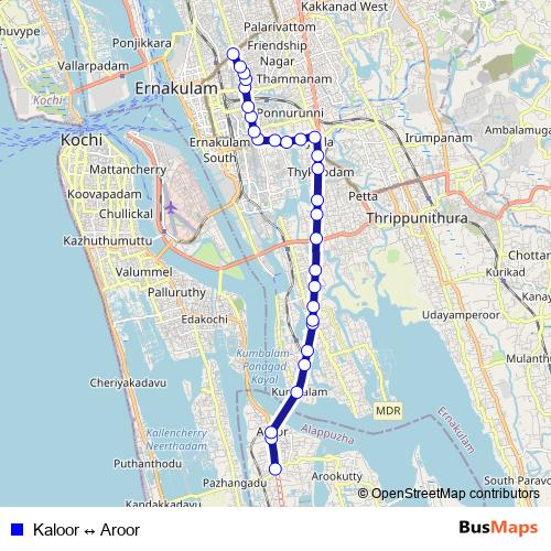 Kaloor ↔ Aroor bus Line Map