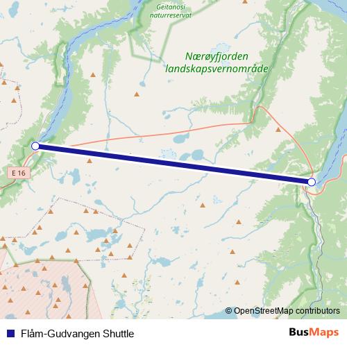 Flåm-Gudvangen Shuttle bus Line Map
