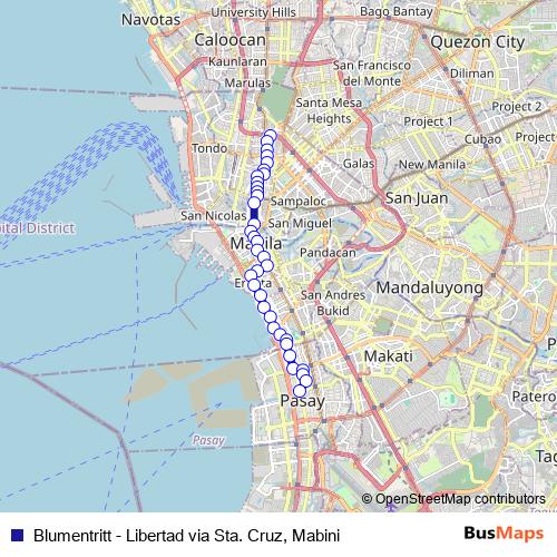 Blumentritt - Libertad via Sta. Cruz, Mabini bus Line Map