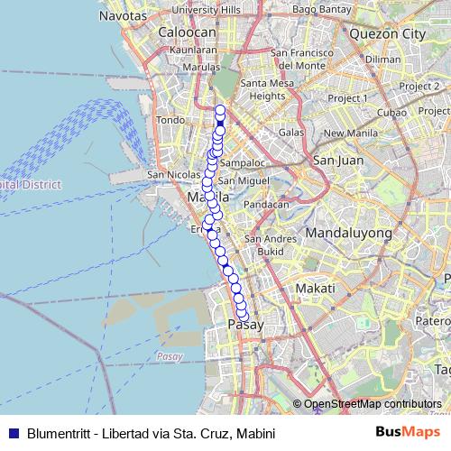 Blumentritt - Libertad via Sta. Cruz, Mabini bus Line Map