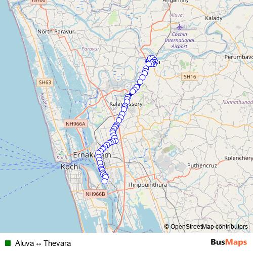 Aluva ↔ Thevara bus Line Map