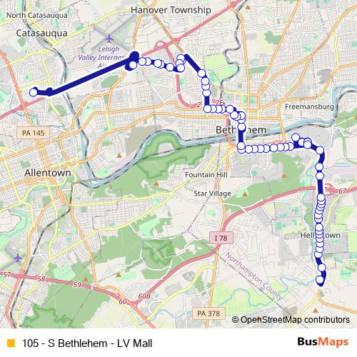 105 - S Bethlehem - LV Mall bus Line Map