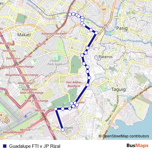 Guadalupe FTI v JP Rizal bus Line Map