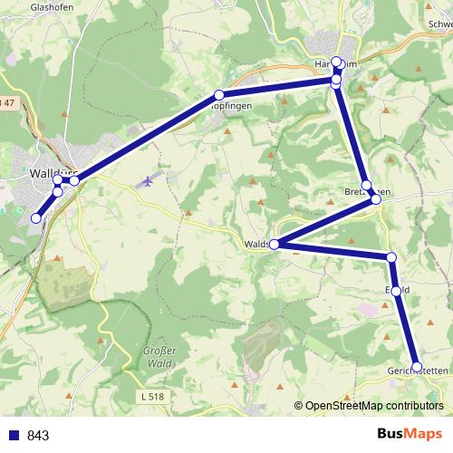 843 bus Line Map
