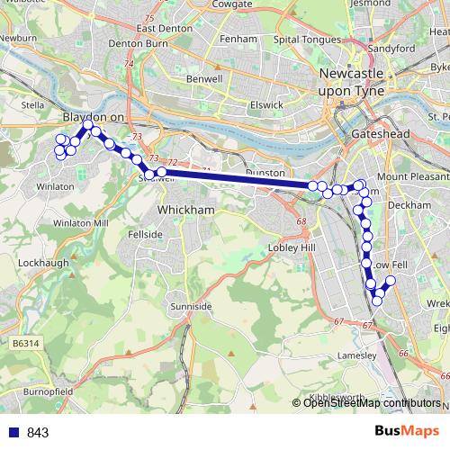 843 bus Line Map