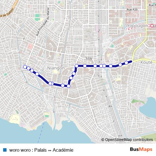 woro woro : Palais ↔ Académie bus Line Map