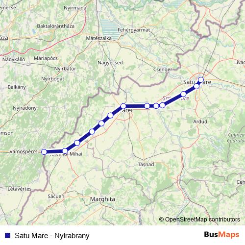Satu Mare - Nyirabrany rail Line Map