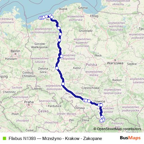 Flixbus N1393 bus Line Map