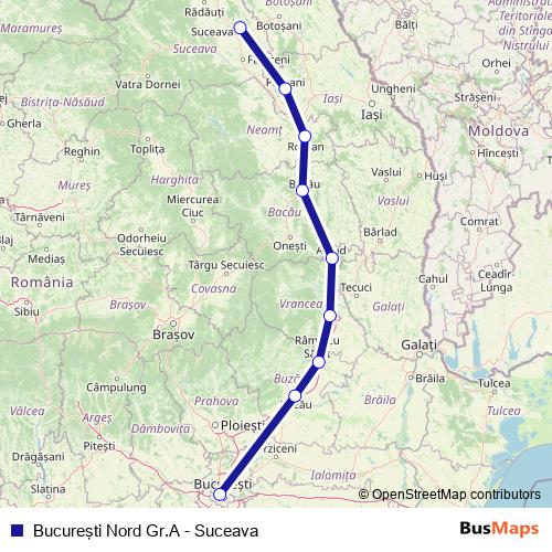 Bucureşti Nord Gr.A - Suceava rail Line Map