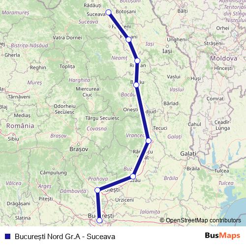 Bucureşti Nord Gr.A - Suceava rail Line Map