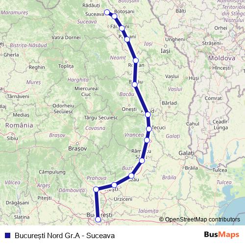 Bucureşti Nord Gr.A - Suceava rail Line Map