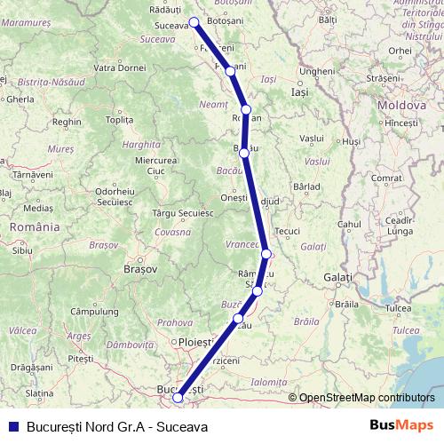 Bucureşti Nord Gr.A - Suceava rail Line Map
