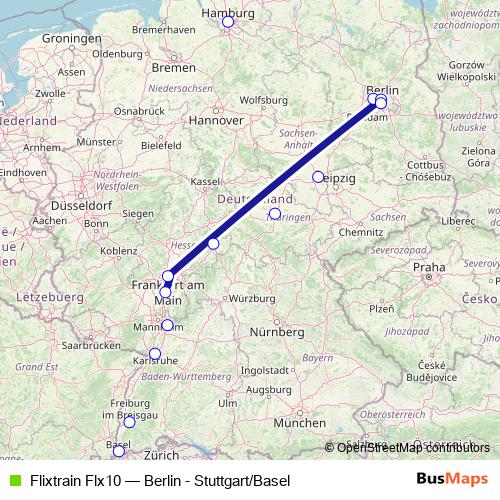Flixtrain Flx10 rail Line Map