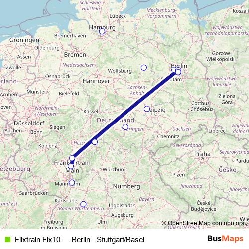 Flixtrain Flx10 rail Line Map