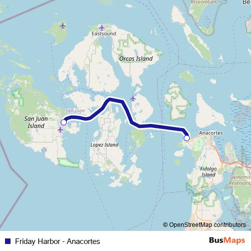 Friday Harbor - Anacortes ferry Line Map