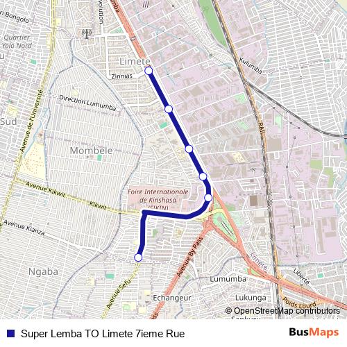 Super Lemba TO Limete 7ieme Rue bus Line Map