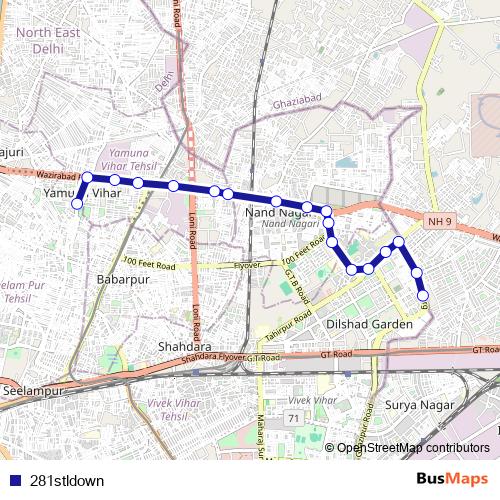 281stldown bus Line Map