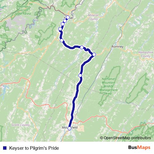 Keyser to Pilgrim's Pride bus Line Map