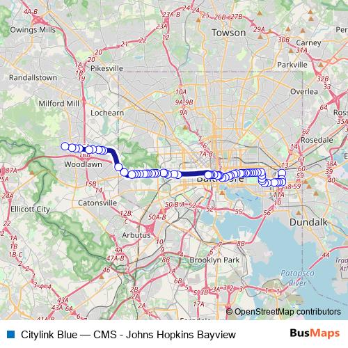 Citylink Blue bus Line Map