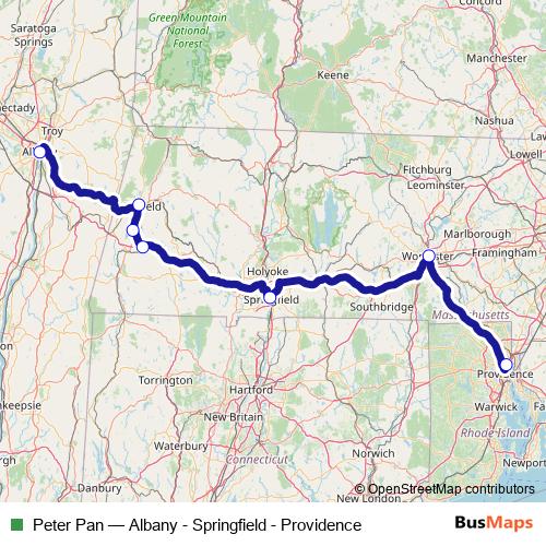 Peter Pan bus Line Map