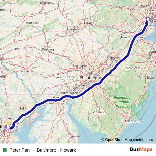 Peter Pan bus Line Map