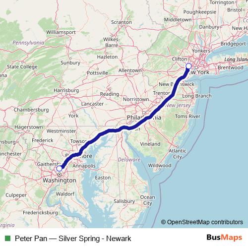 Peter Pan bus Line Map