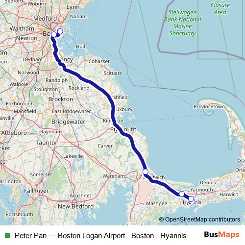 Peter Pan bus Line Map