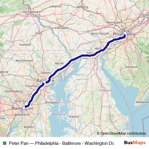 Peter Pan bus Line Map