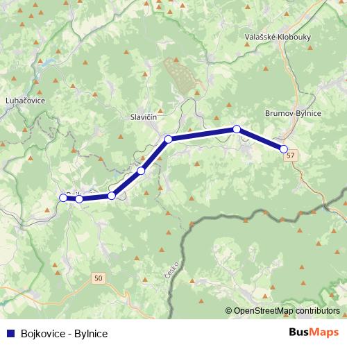 Bojkovice - Bylnice rail Line Map