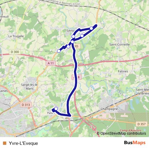 Yvre-L'Eveque bus Line Map