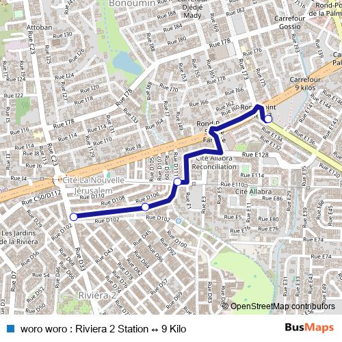 woro woro : Riviera 2 Station ↔ 9 Kilo bus Line Map