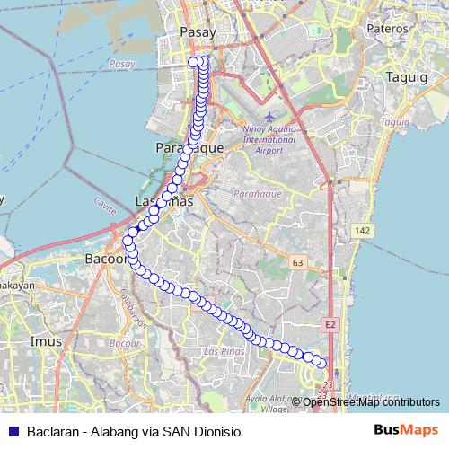 Baclaran - Alabang via SAN Dionisio bus Line Map