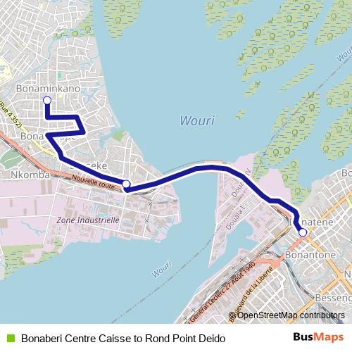 Bonaberi Centre Caisse to Rond Point Deido bus Line Map