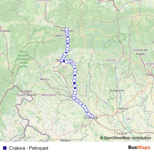 Craiova - Petroşani rail Line Map