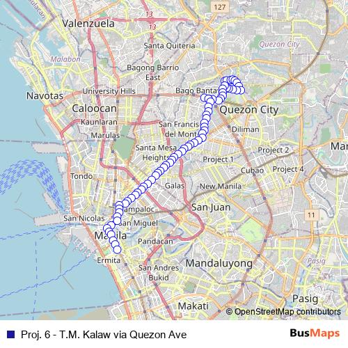 Proj. 6 - T.M. Kalaw via Quezon Ave bus Line Map
