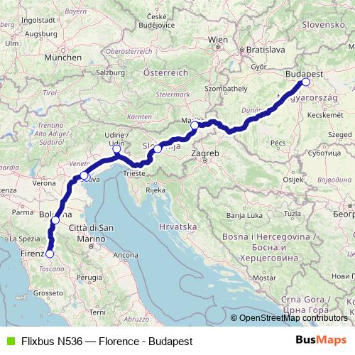 Flixbus N536 bus Line Map
